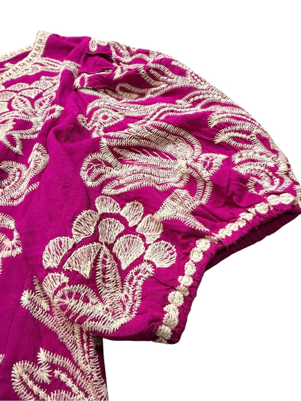 Solitaire Embroidered Magenta Puff Sleeve Boho Blouse Top Size L - Picture 5 of 13